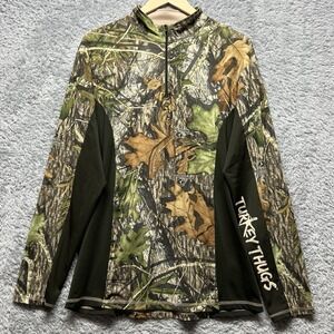 Mossy Oak Hoodie Shirt Mens Medium Camo‎ Obsession 1/4 Zip Pullover Hunting